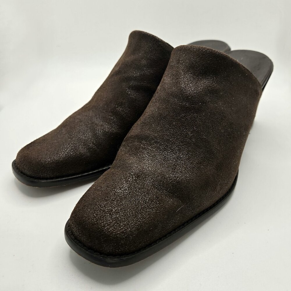 Donald J Pliner Slip On Heeled Mules Dark Brown Suede Shimmer size 39.5